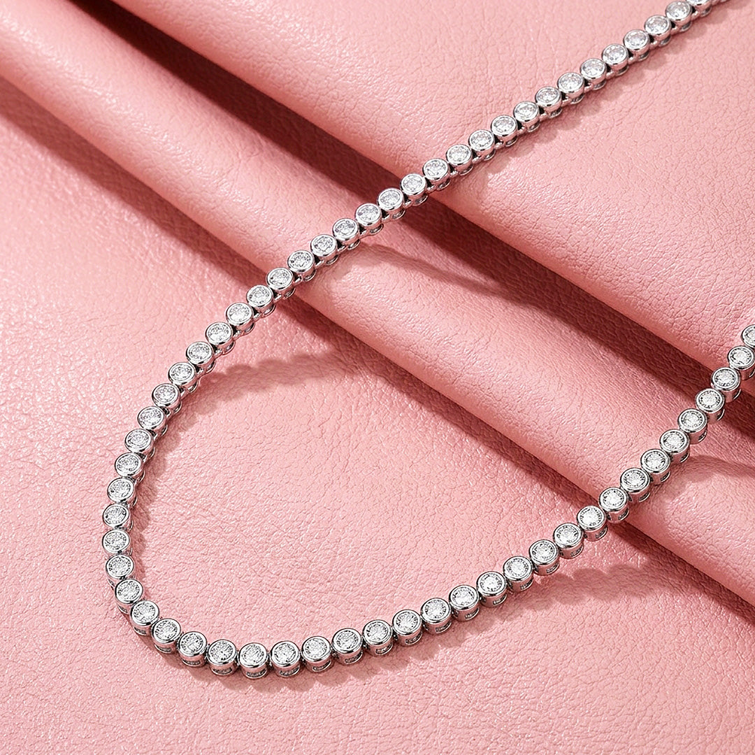 Bezel Tennis Moissanite 925 Silver Necklace | PRM2069