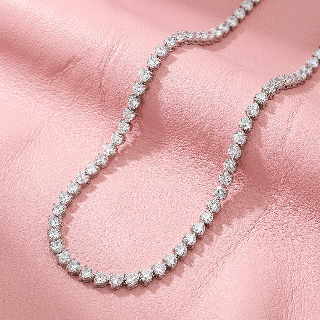 Heart Tennis Moissanite 925 Silver Necklace | PRM2070