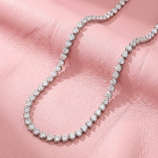 Heart Tennis Moissanite 925 Silver Necklace | PRM2070