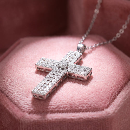 Pavé Moissanite Cross Pendant Necklace | Prm2072