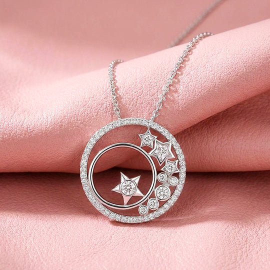 Celestial Star Circle Moissanite 925 Silver Pendant Necklace | PRM2073
