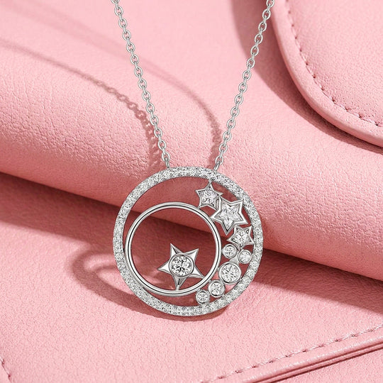 Celestial Star Circle Moissanite 925 Silver Pendant Necklace | PRM2073