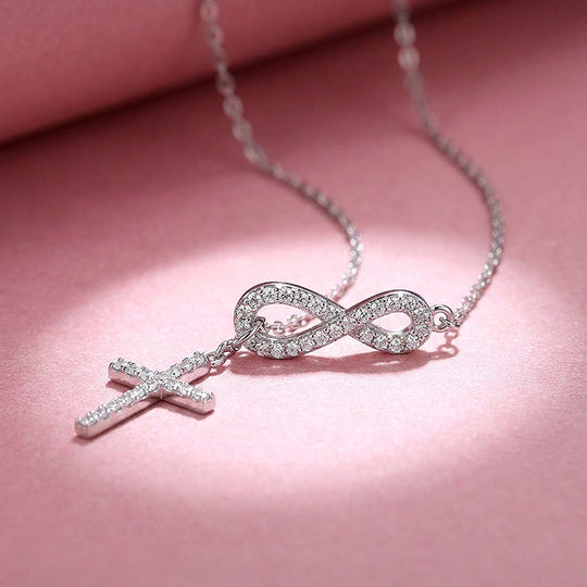 Infinity Cross Lariat Moissanite 925 Silver Pendant Necklace | PRM2074