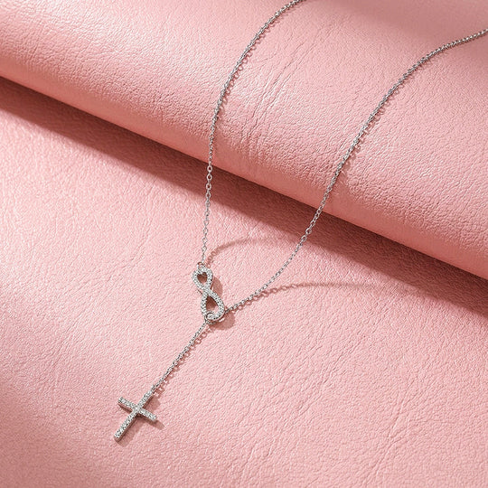 Infinity Cross Lariat Moissanite 925 Silver Pendant Necklace | PRM2074