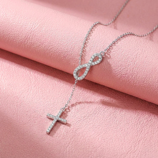 Infinity Cross Lariat Moissanite 925 Silver Pendant Necklace | PRM2074