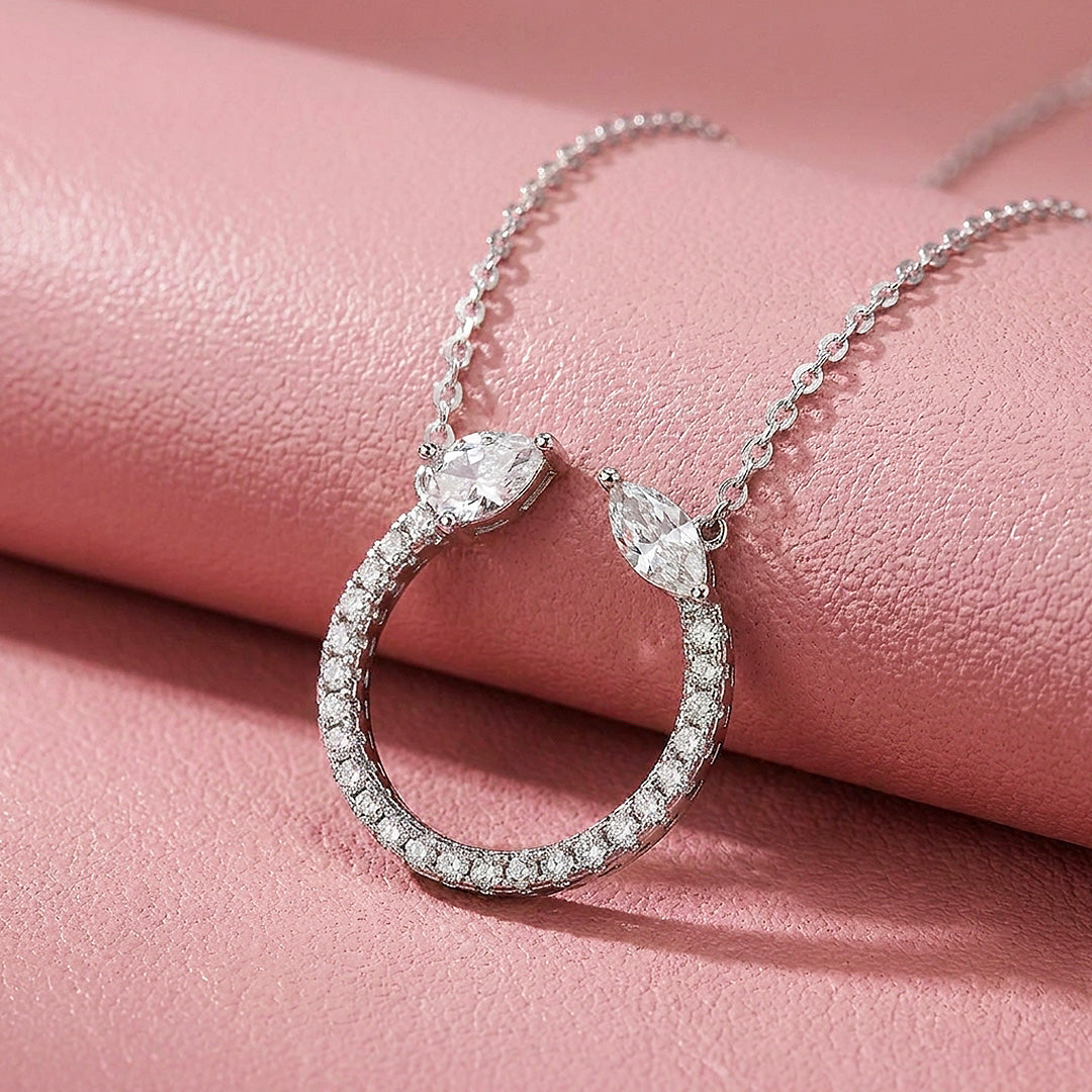 Open Circle Marquise Moissanite 925 Silver Pendant Necklace | PRM2075