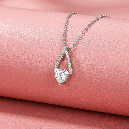 Heart Solitaire Moissanite 925 Silver Pendant Necklace | PRM2076