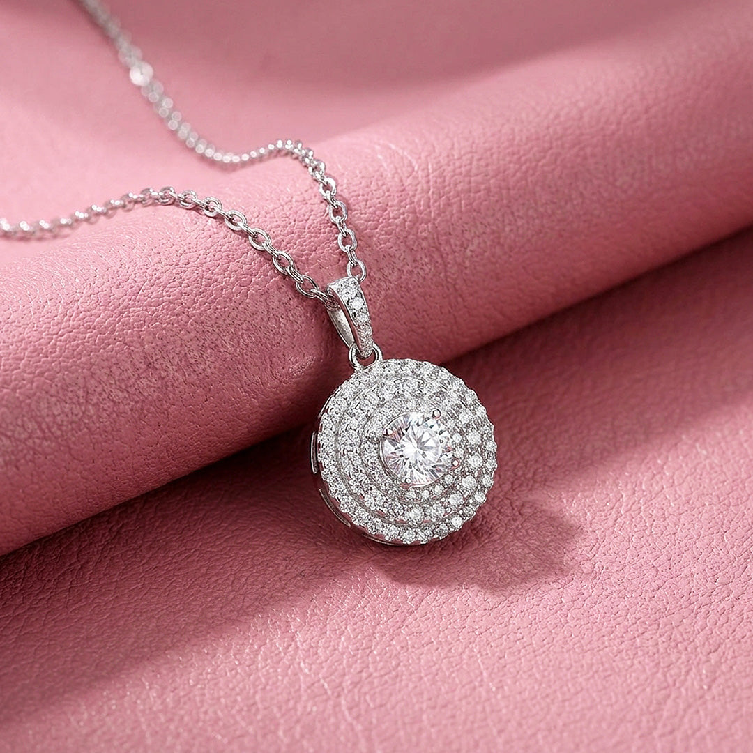 Double Halo Moissanite 925 Silver Pendant Necklace | PRM2077