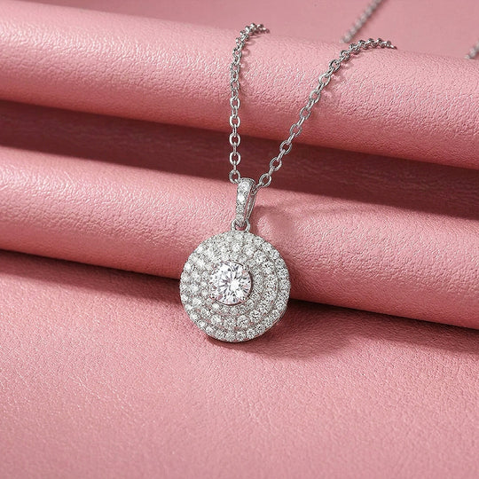 Double Halo Moissanite 925 Silver Pendant Necklace | PRM2077
