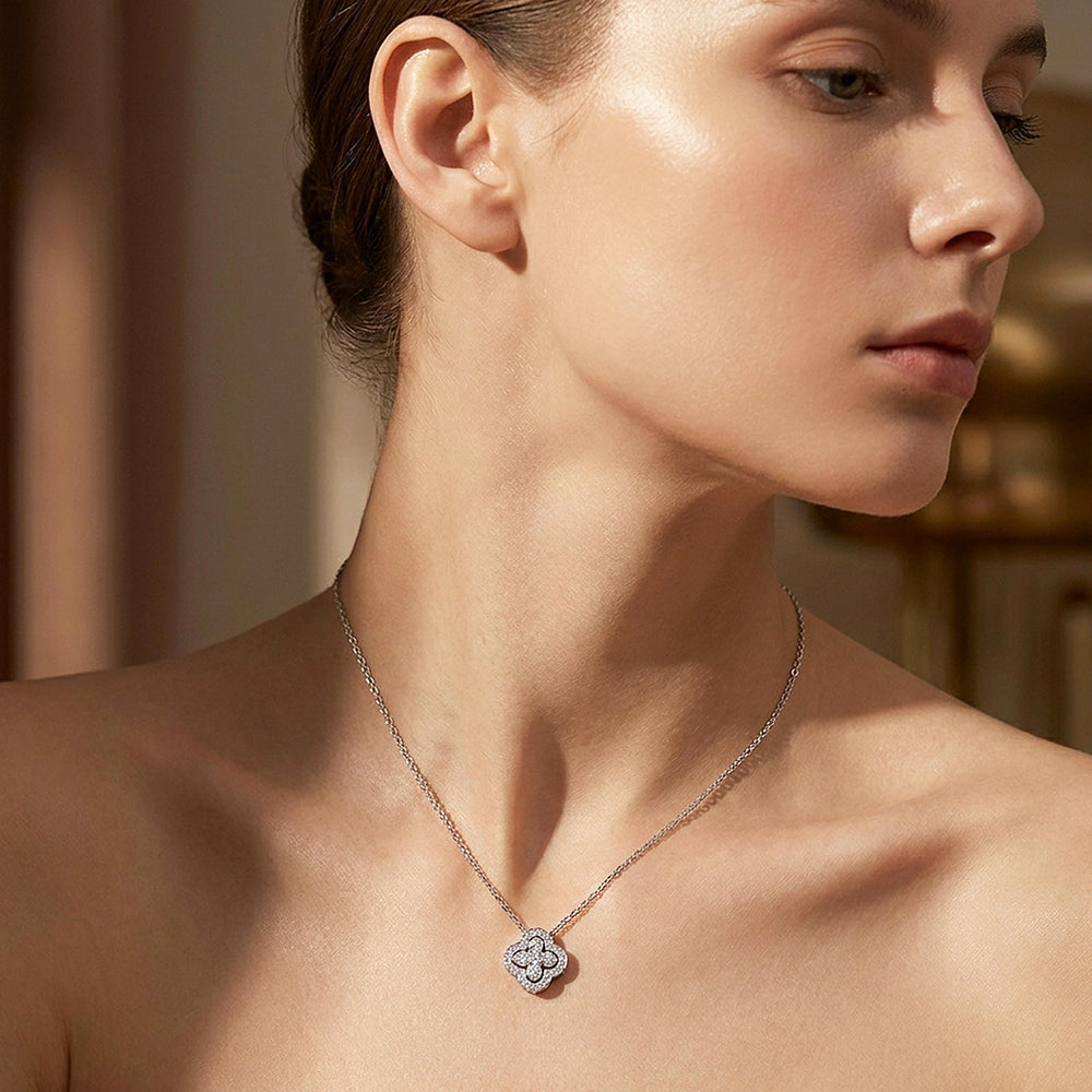 Clover Halo Moissanite 925 Silver Pendant Necklace | PRM2078
