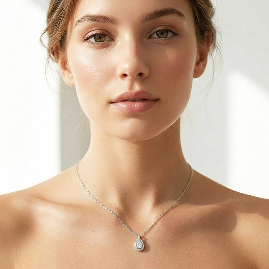 Pear Halo Moissanite 925 Silver Pendant Necklace | PRM2079