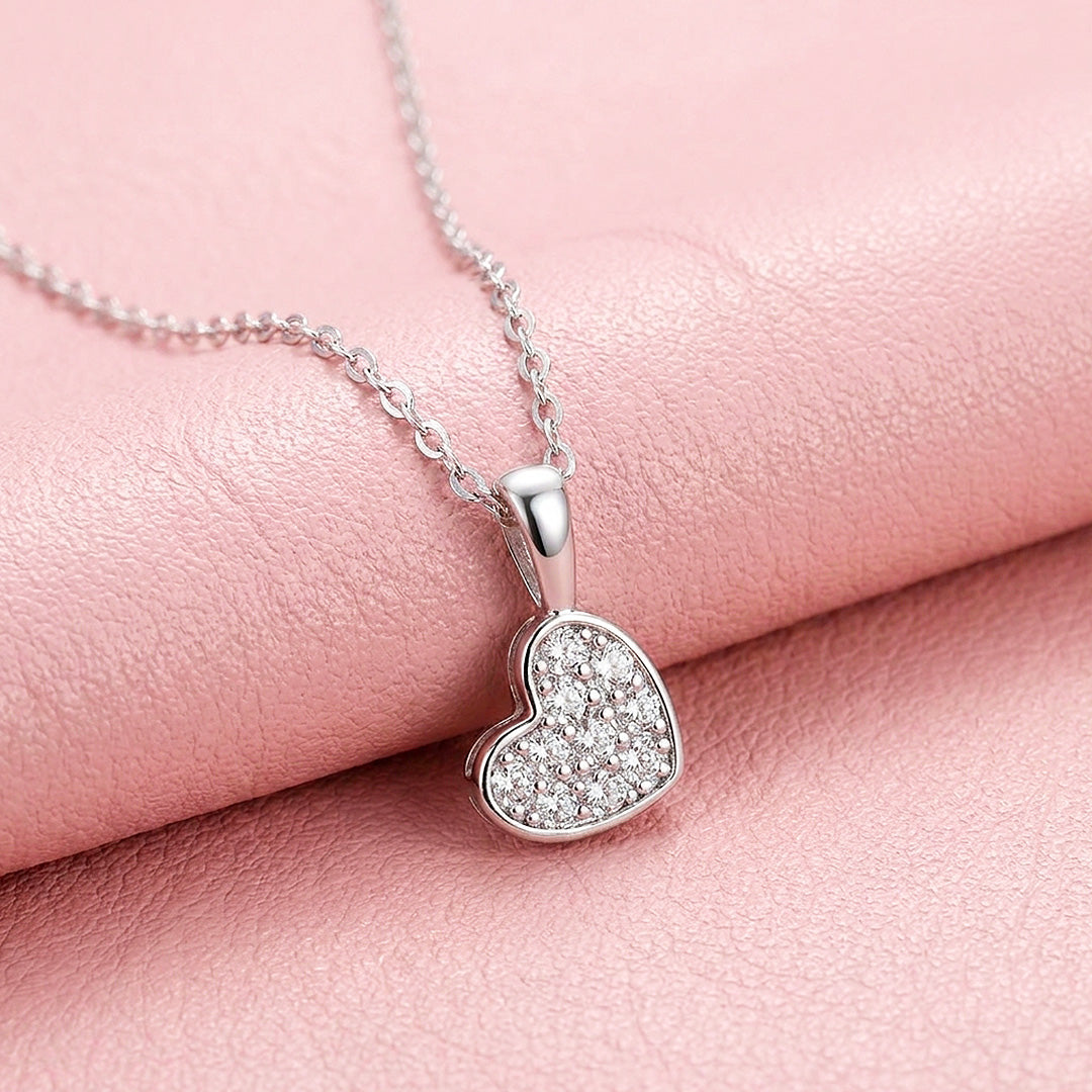 Pavé Heart Moissanite 925 Silver Pendant Necklace | PRM2084