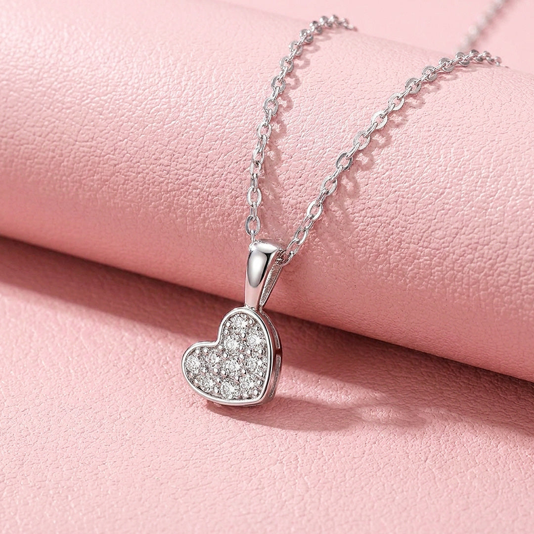 Pavé Heart Moissanite 925 Silver Pendant Necklace | PRM2084