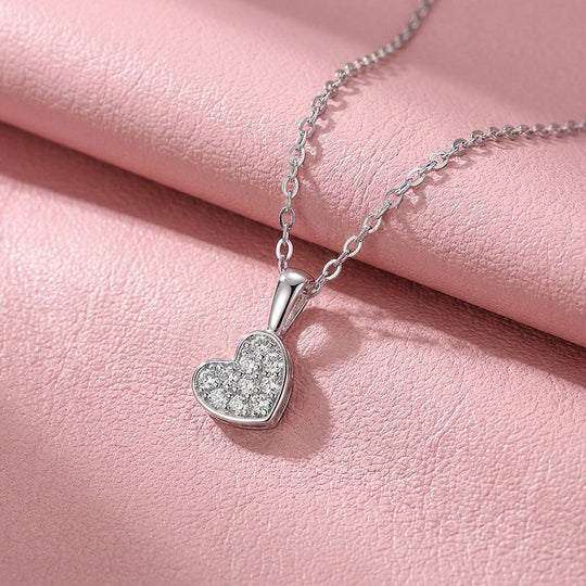 Pavé Heart Moissanite 925 Silver Pendant Necklace | PRM2084