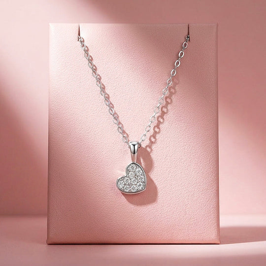 Pavé Heart Moissanite 925 Silver Pendant Necklace | PRM2084