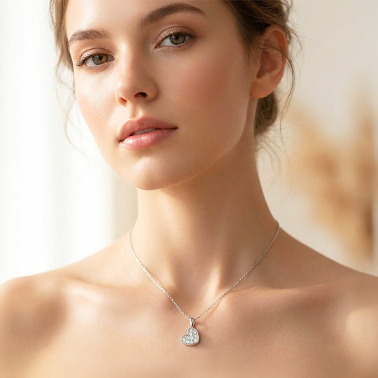 Pavé Heart Moissanite 925 Silver Pendant Necklace | PRM2084