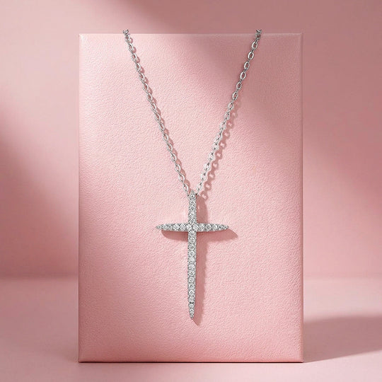 Pavé Cross Moissanite 925 Silver Pendant Necklace | PRM2086