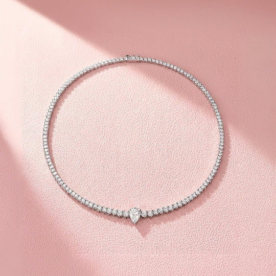 Graduated Pear Cut Moissanite 925 Silver Tennis Necklace | PRM2087