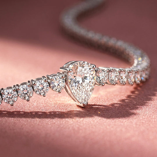 Graduated Pear Cut Moissanite 925 Silver Tennis Necklace | PRM2087