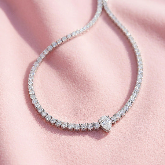 Graduated Pear Cut Moissanite 925 Silver Tennis Necklace | PRM2087