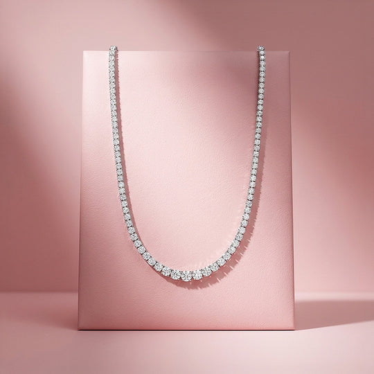 Graduated Round Genuine Moissanite 925 Silver Tennis Necklace | PRM2090