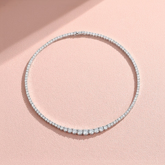 Graduated Round Genuine Moissanite 925 Silver Tennis Necklace | PRM2090