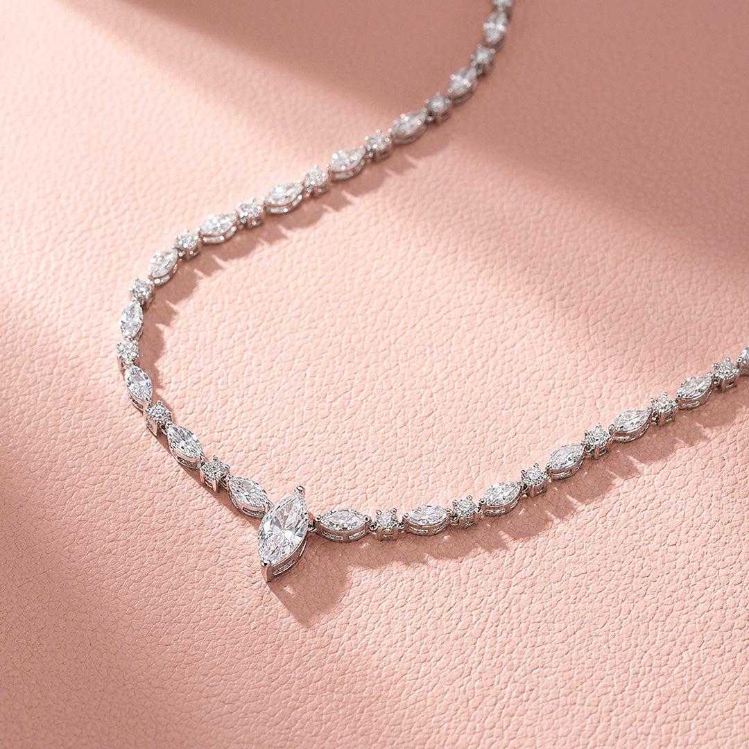 Marquise Cut Genuine Moissanite 925 Silver Tennis Necklace | PRM2091