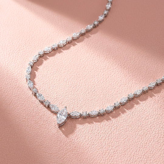 Marquise Cut Genuine Moissanite 925 Silver Tennis Necklace | PRM2091
