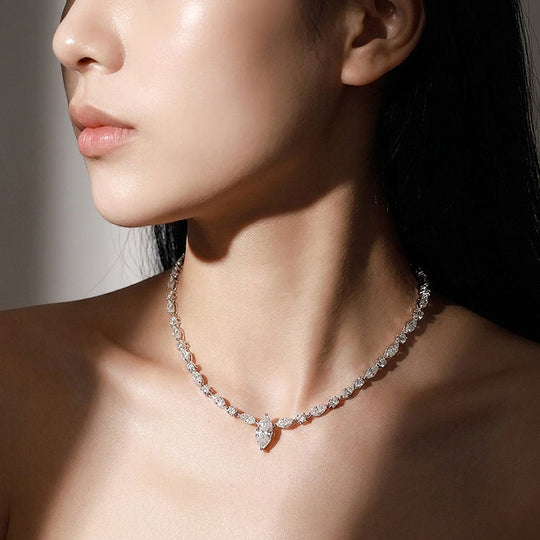 Marquise Cut Genuine Moissanite 925 Silver Tennis Necklace | PRM2091
