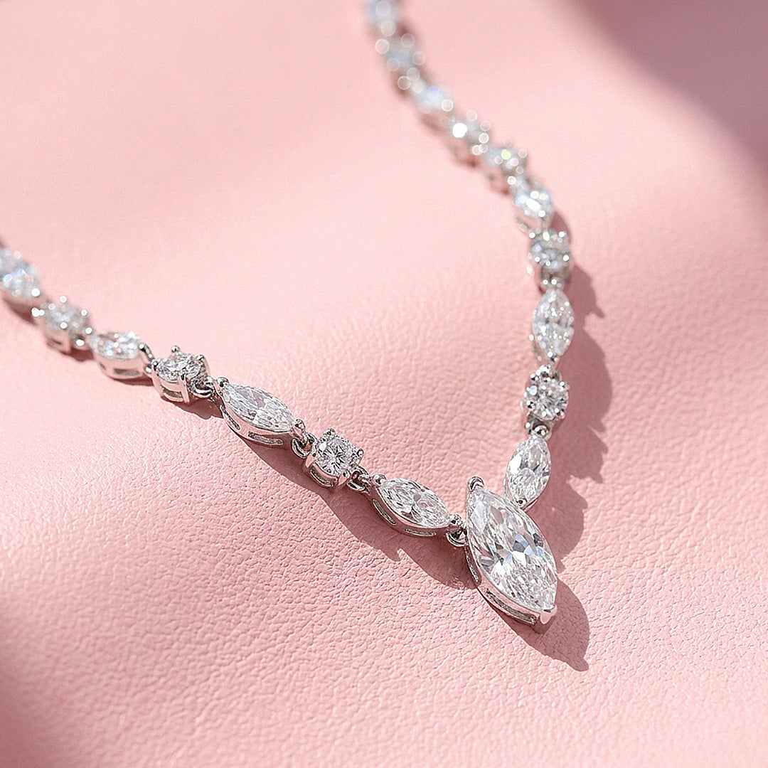 Marquise Cut Genuine Moissanite 925 Silver Tennis Necklace | PRM2091