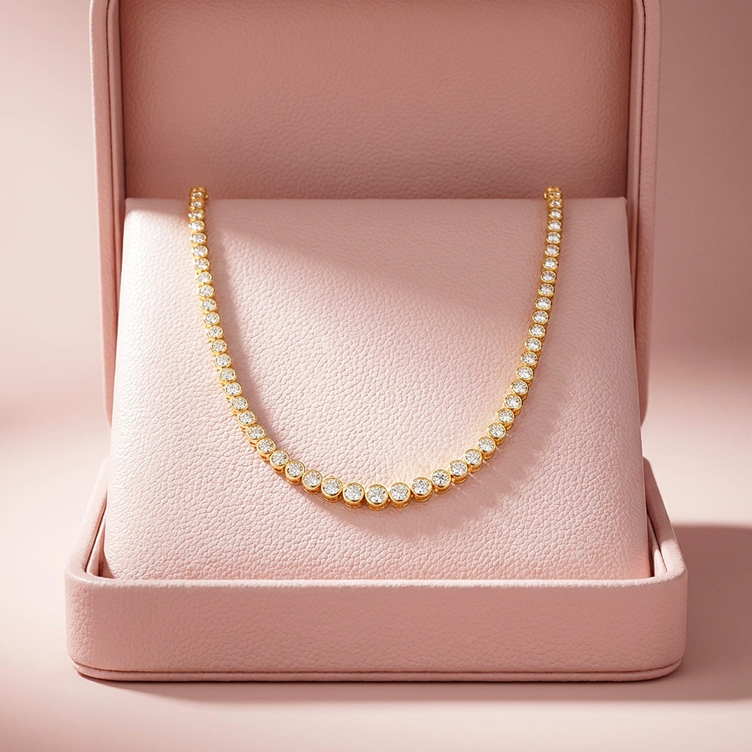 Bezel-Set Genuine Moissanite Gold 925 Silver Tennis Necklace | PRM2092