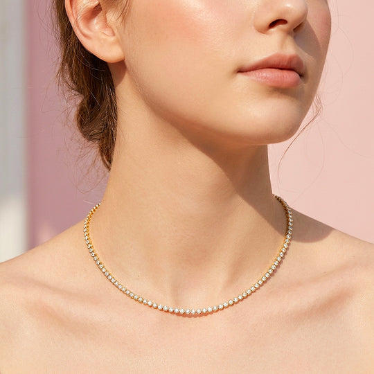 Bezel-Set Genuine Moissanite Gold 925 Silver Tennis Necklace | PRM2092