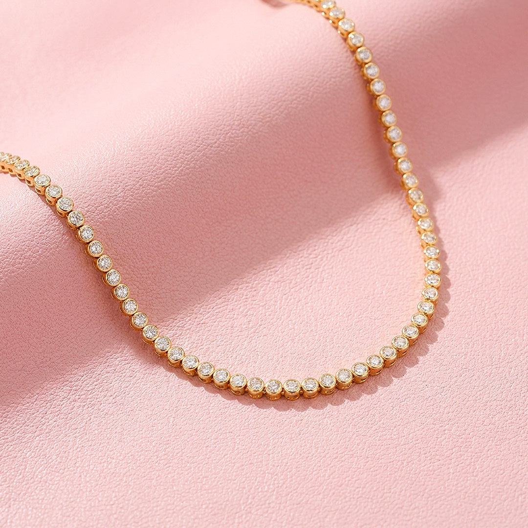 Bezel-Set Genuine Moissanite Gold 925 Silver Tennis Necklace | PRM2092