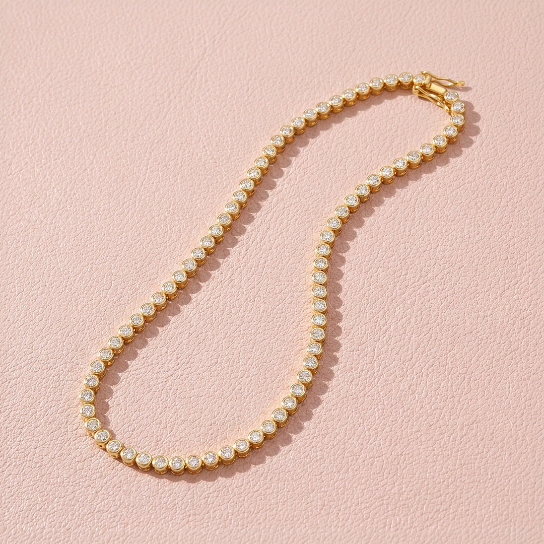 Bezel-Set Genuine Moissanite Gold 925 Silver Tennis Necklace | PRM2092