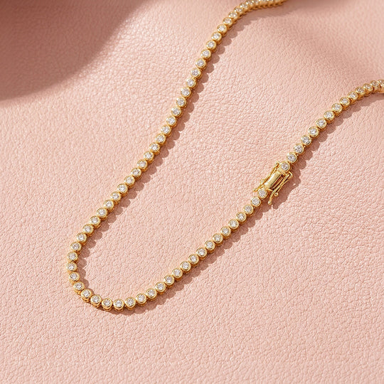 Bezel-Set Genuine Moissanite Gold 925 Silver Tennis Necklace | PRM2092