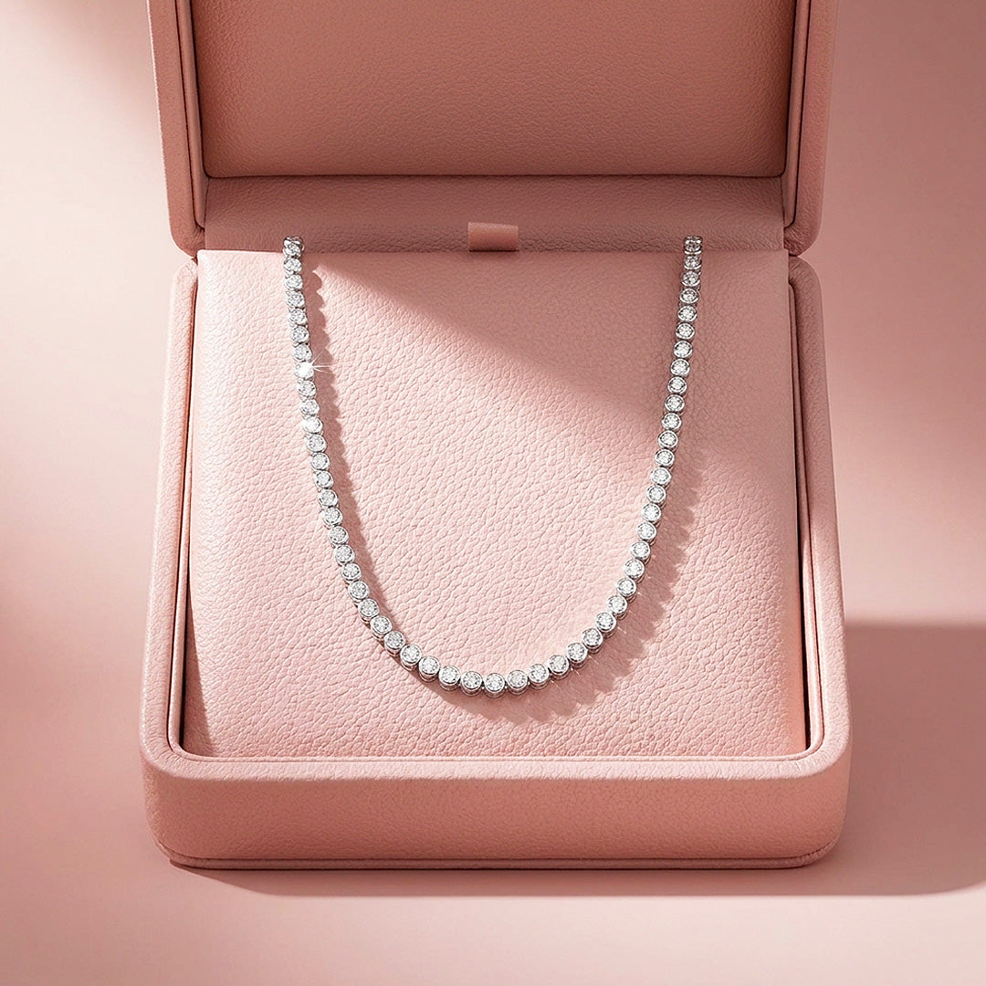 Bezel-Set Genuine Moissanite 925 Sterling Silver Tennis Necklace | PRM2093