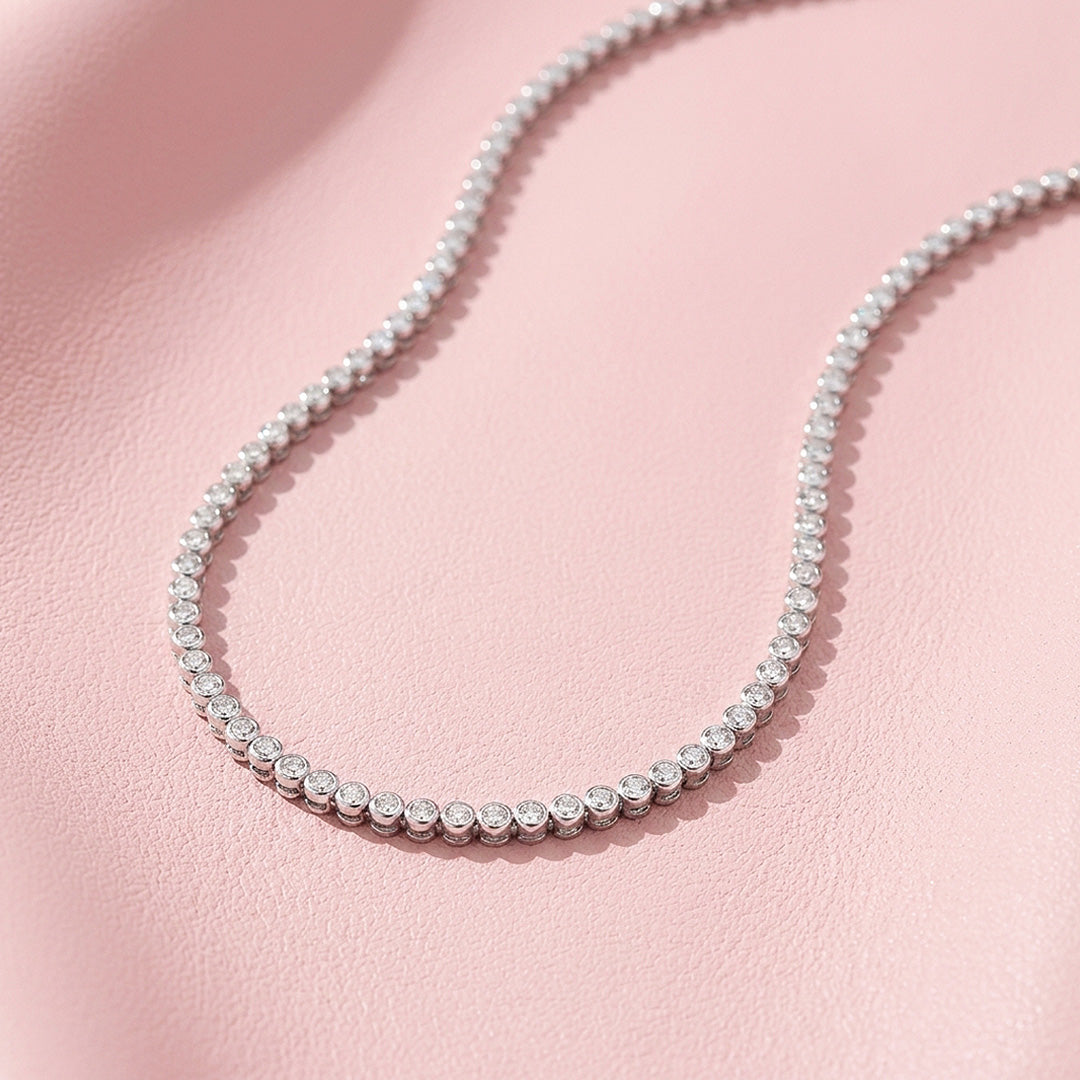 Bezel-Set Genuine Moissanite 925 Sterling Silver Tennis Necklace | PRM2093