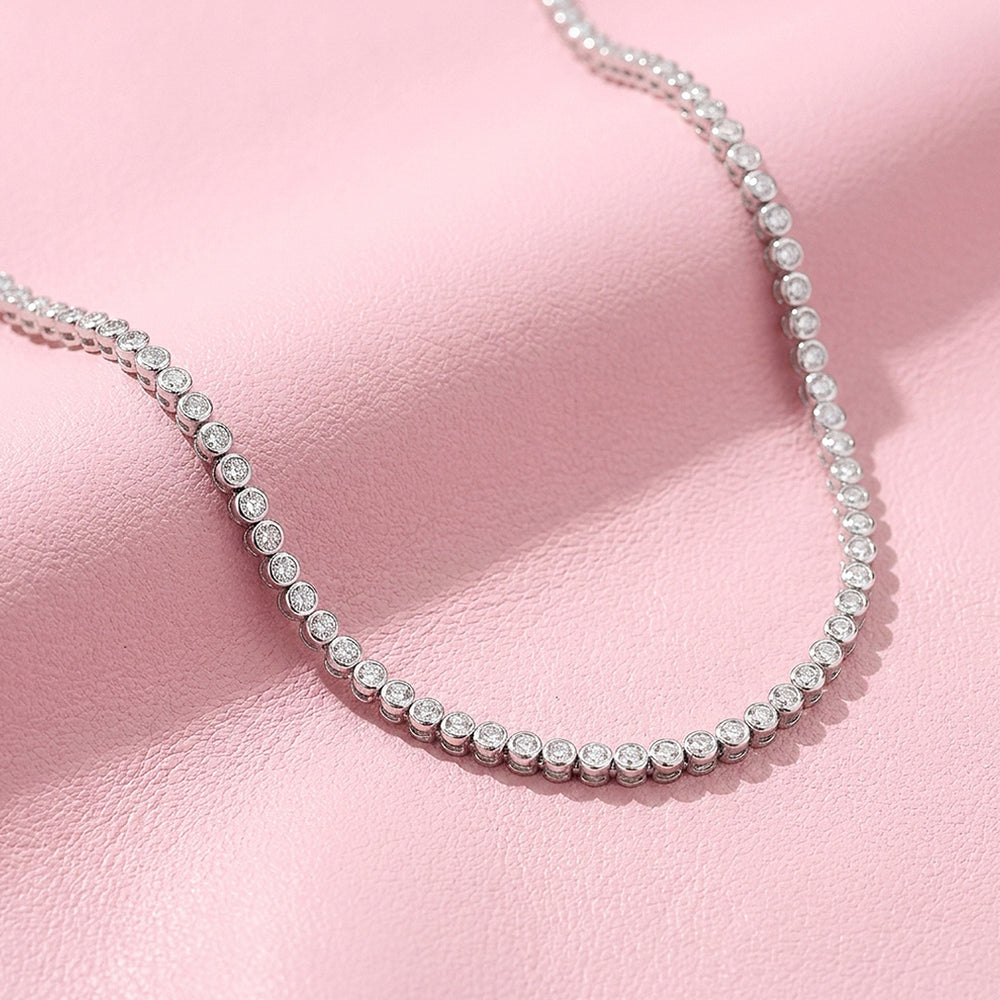 Bezel-Set Genuine Moissanite 925 Sterling Silver Tennis Necklace | PRM2093