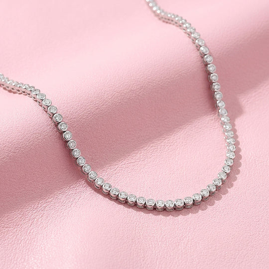 Bezel-Set Genuine Moissanite 925 Sterling Silver Tennis Necklace | PRM2093