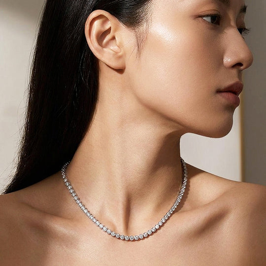Bezel-Set Genuine Moissanite 925 Sterling Silver Tennis Necklace | PRM2093