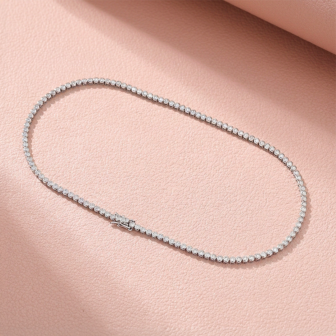 Bezel-Set Genuine Moissanite 925 Sterling Silver Tennis Necklace | PRM2093