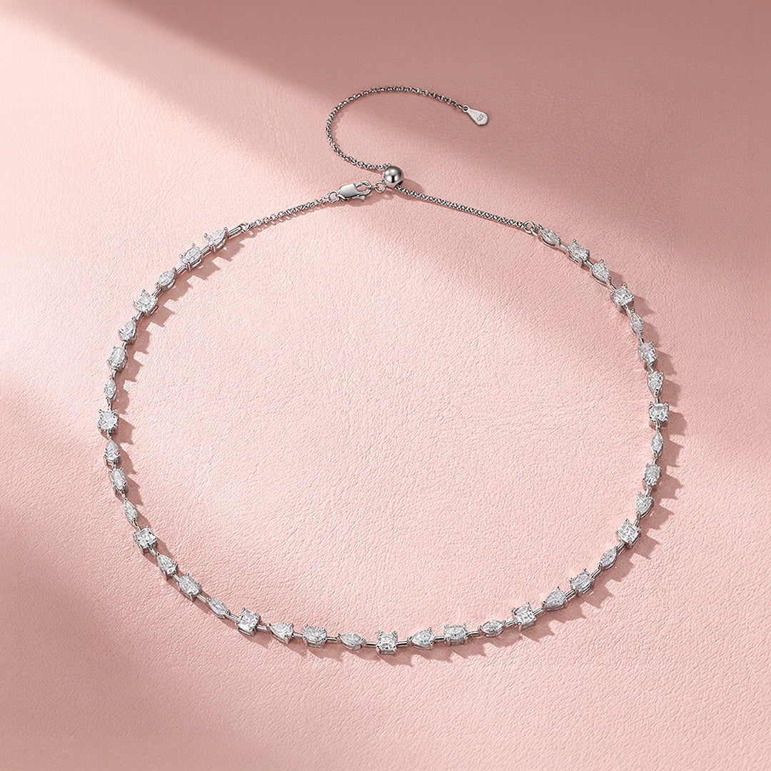 Fancy Multi-Shape Genuine Moissanite 925 Silver Necklace | PRM2095