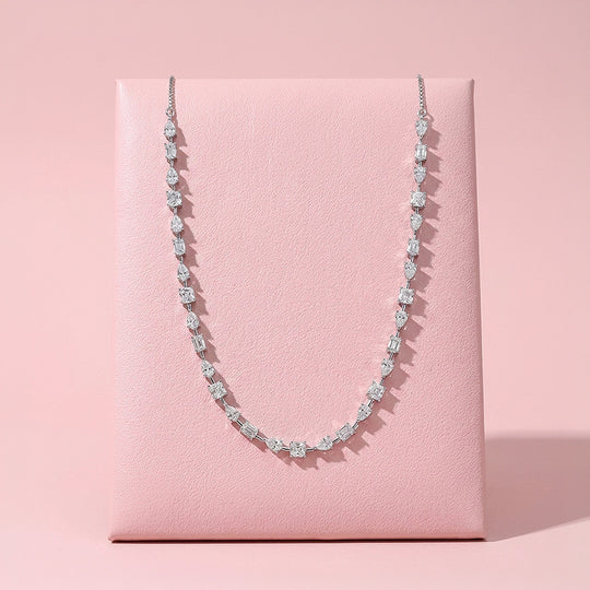 Fancy Multi-Shape Genuine Moissanite 925 Silver Necklace | PRM2095