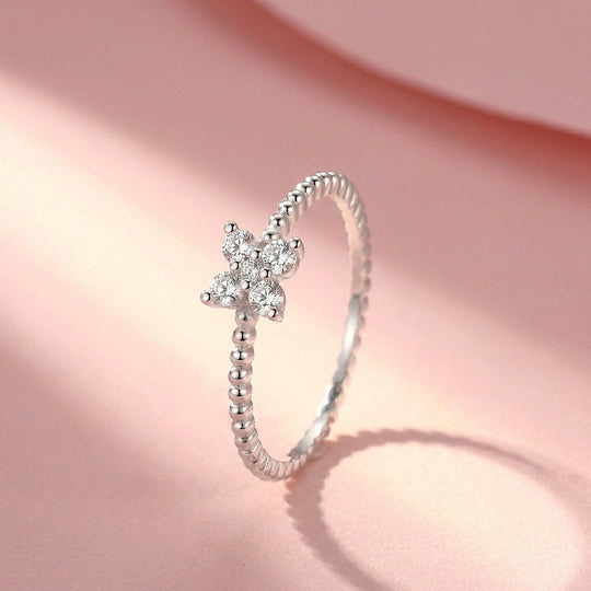 Four-Leaf Clover Cluster Ring | Moissanite | 925 Sterling Silver | Prm5004