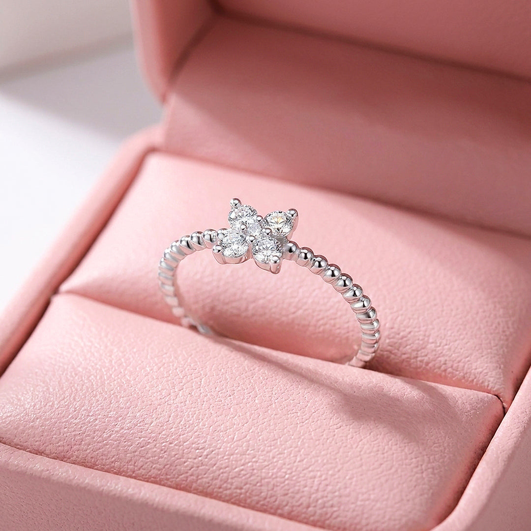 Four-Leaf Clover Cluster Ring | Moissanite | 925 Sterling Silver | Prm5004