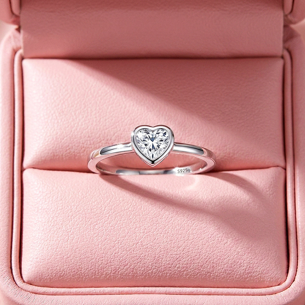 Heart Bezel Solitaire Ring | Moissanite | 925 Sterling Silver | Prm5005
