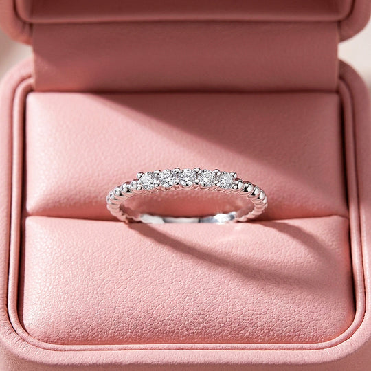 Five-Stone Beaded Band Ring | Moissanite | 925 Sterling Silver | Prm5007