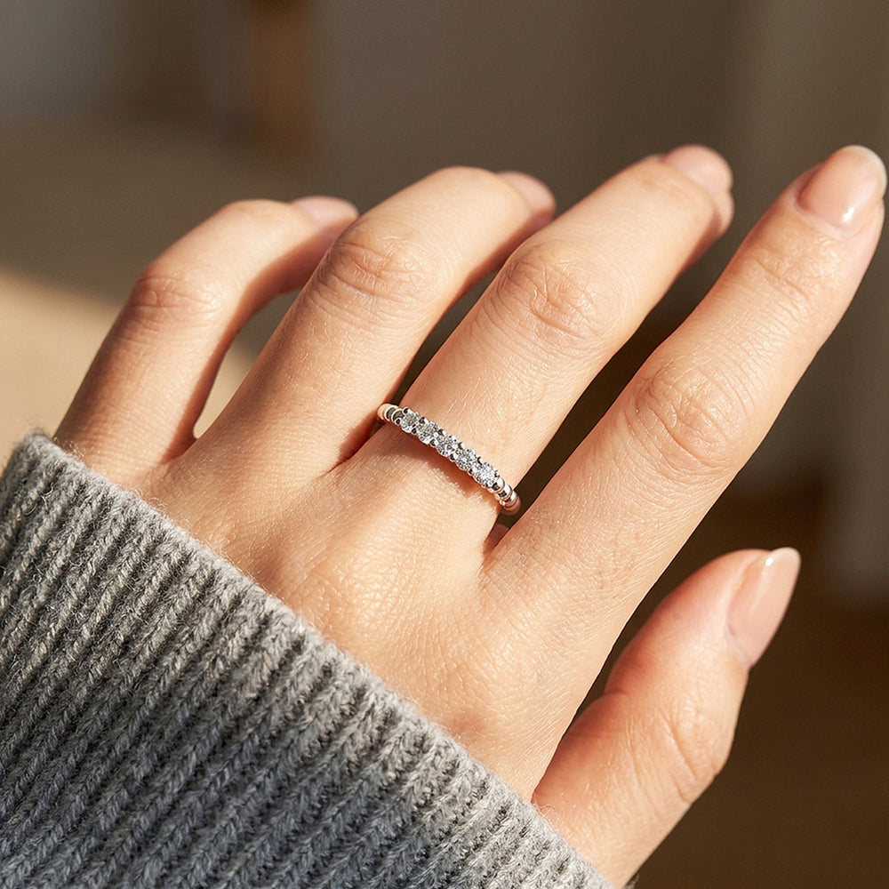 Five-Stone Beaded Band Ring | Moissanite | 925 Sterling Silver | Prm5007