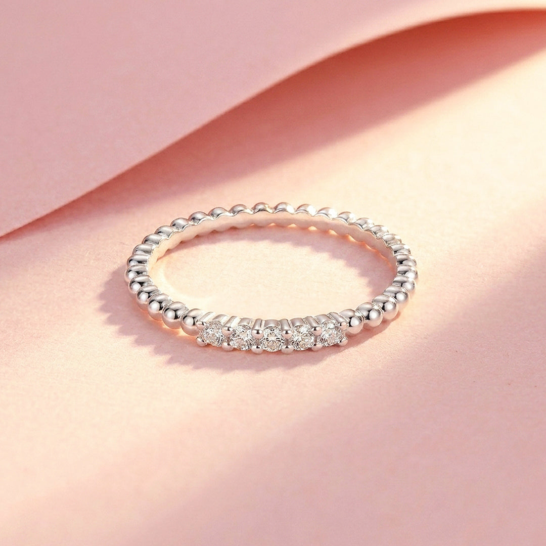 Five-Stone Beaded Band Ring | Moissanite | 925 Sterling Silver | Prm5007