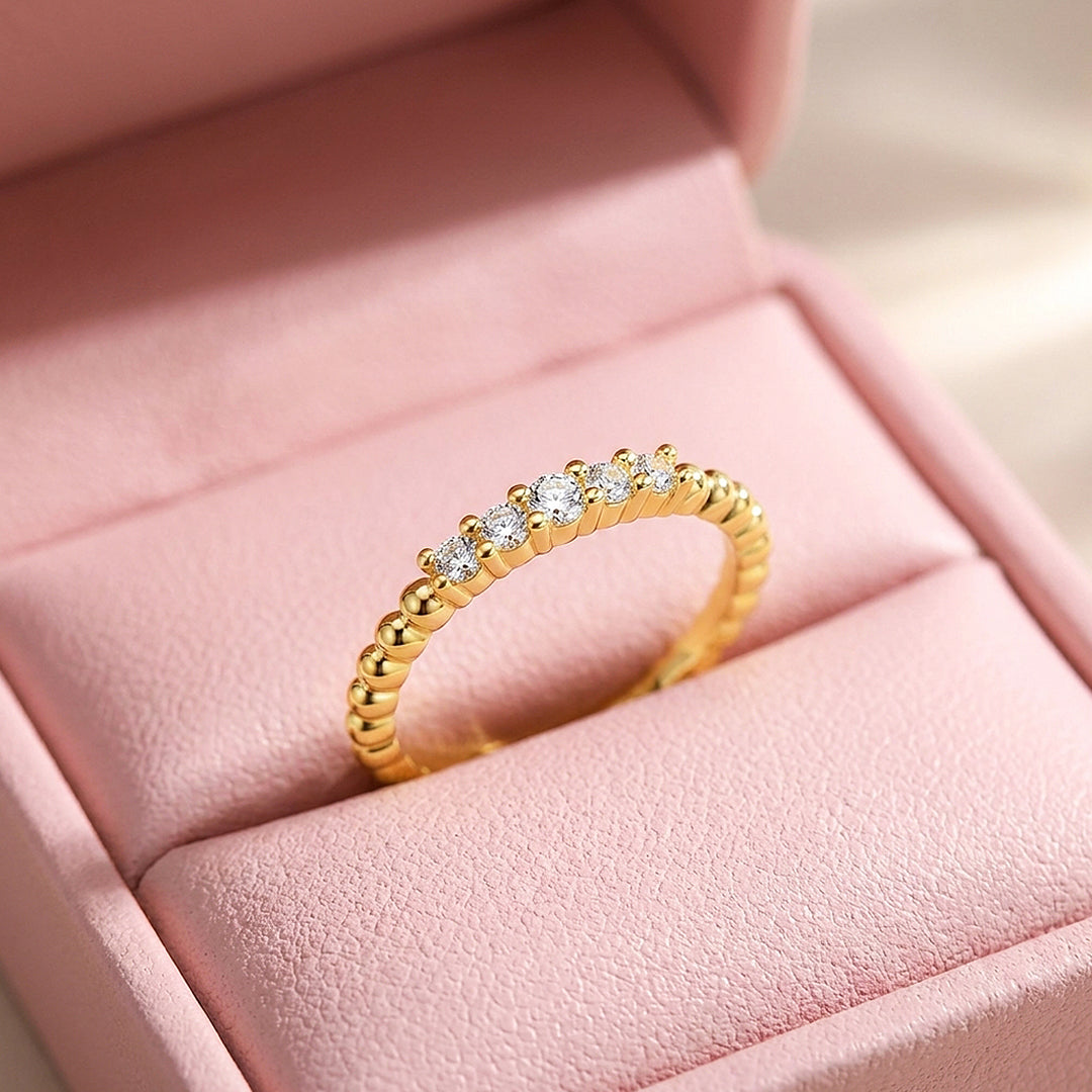 Five-Stone Beaded Band Ring | Moissanite | 925 Sterling Silver | Prm5007
